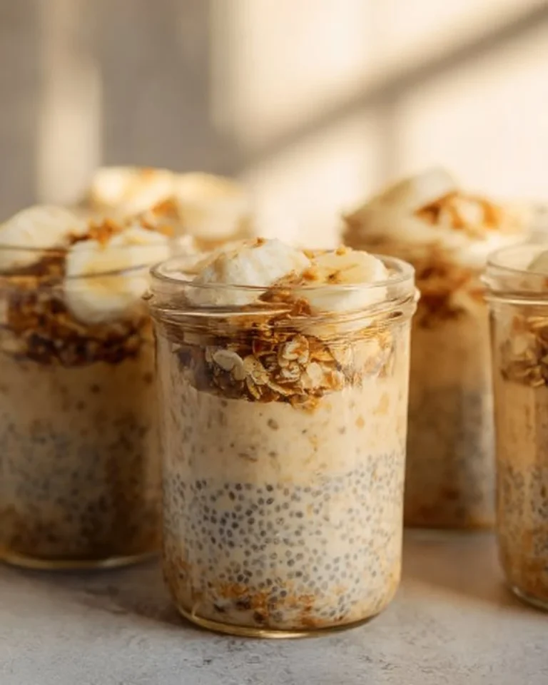Bowl of brown sugar overnight oats topped with fruits and nuts