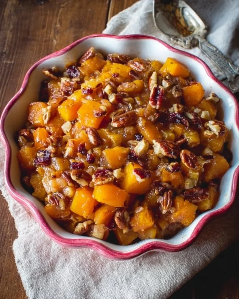 Delicious butternut squash apple bake served warm in a dish