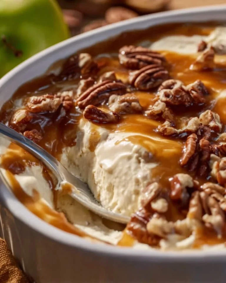 Creamy Caramel Apple Cheesecake Dip served in a bowl