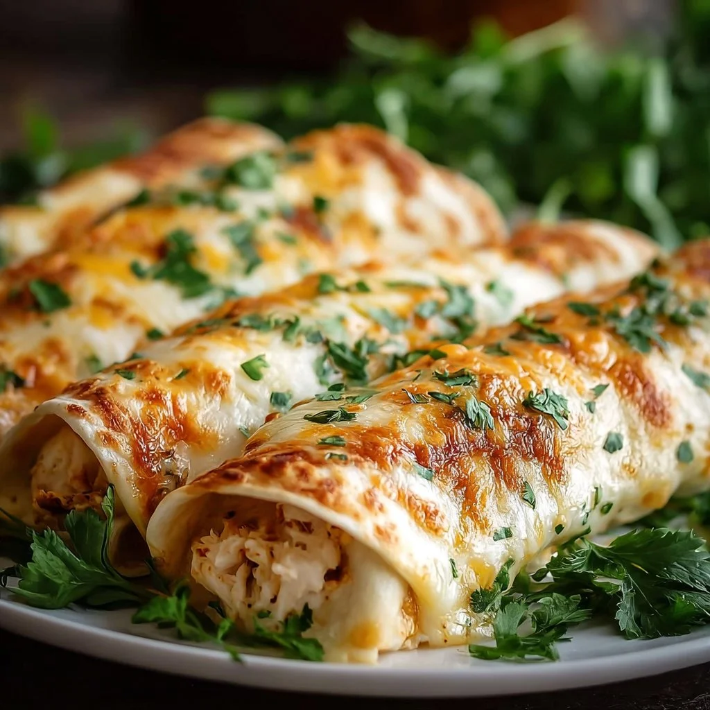 Delicious cheesy chicken garlic wraps on a plate