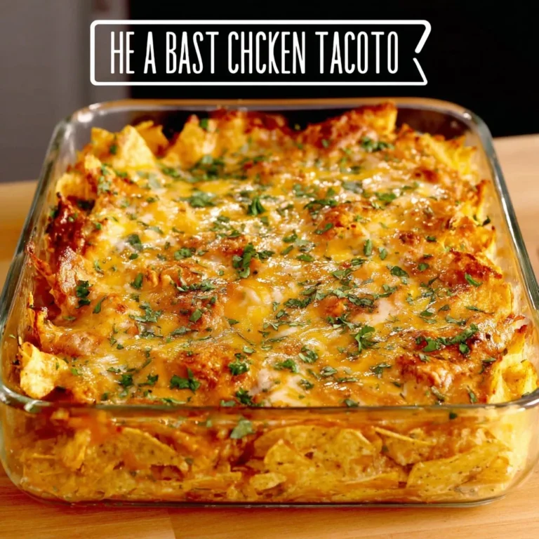 Delicious Cheesy Chicken Taco Casserole topped with melted cheese and fresh toppings