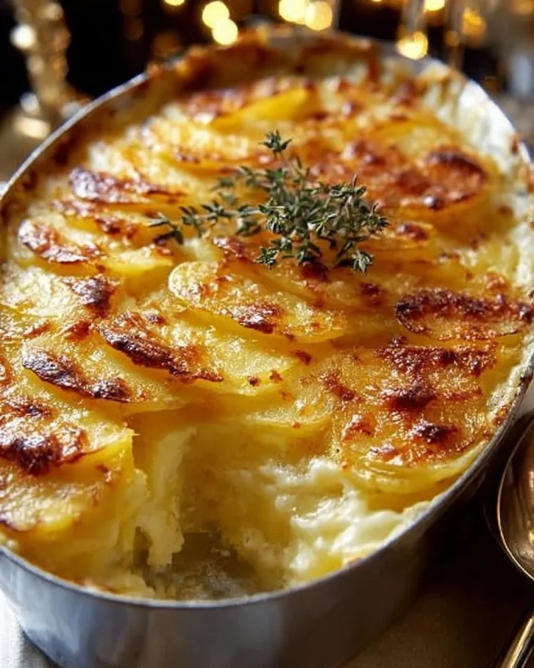 Cheesy garlic potatoes gratin baked to golden perfection