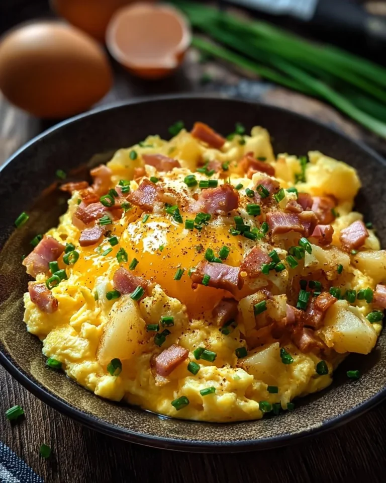 Delicious cheesy potato egg scramble served in a bowl