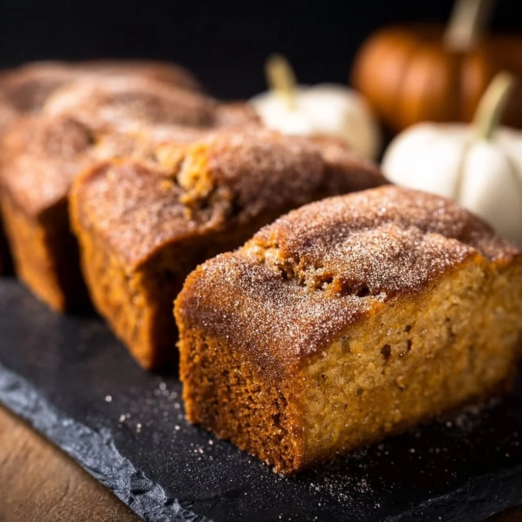 Cinnamon Swirl Pumpkin Bread Minis arranged on a decorative plate.