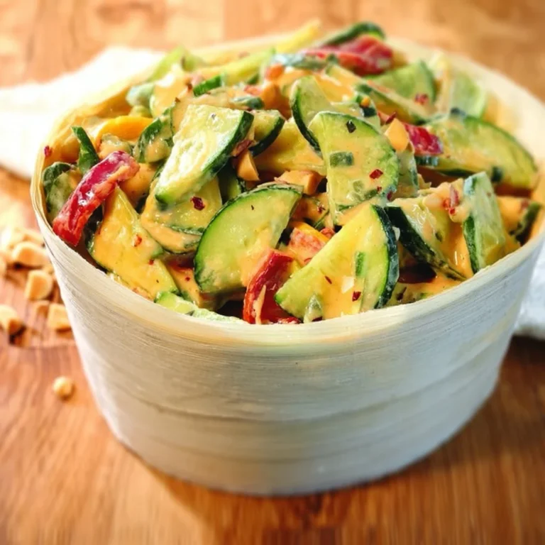 Creamy Asian cucumber salad bowl with fresh vegetables and dressing.