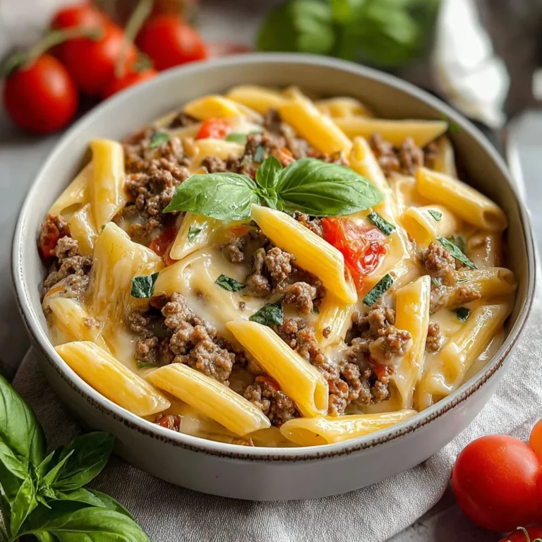 Delicious creamy Rotel pasta with ground beef served in a bowl