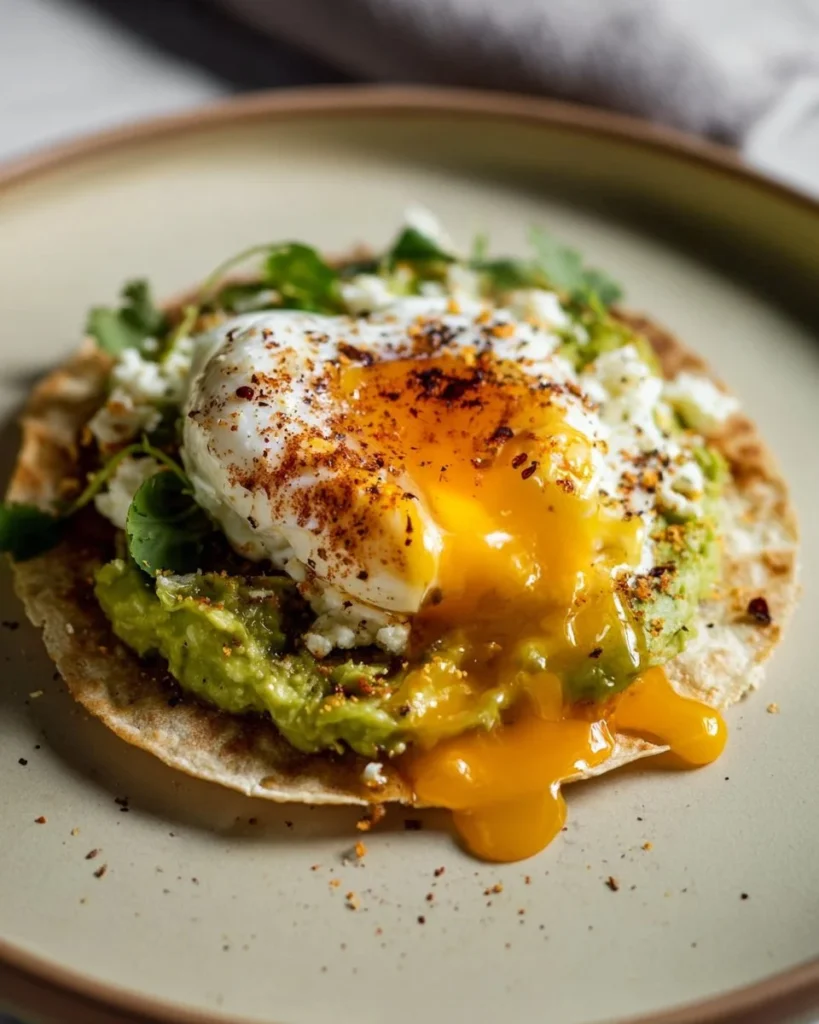Plate of crispy feta fried eggs garnished with herbs