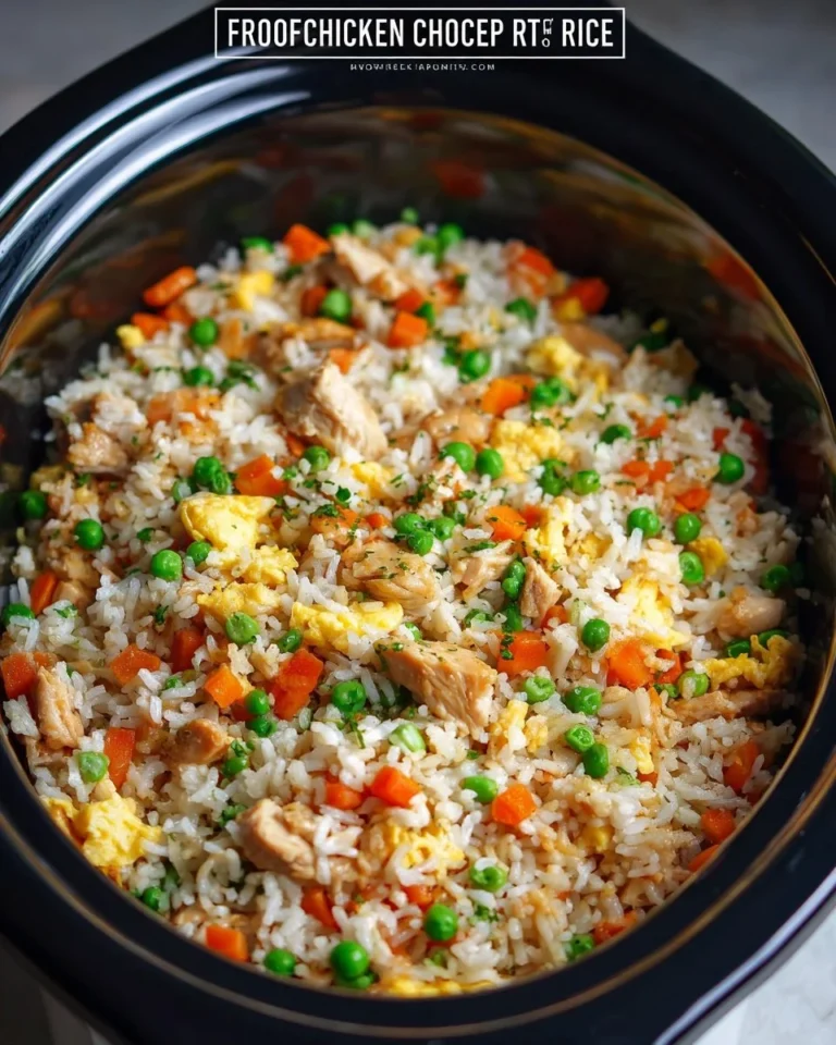 Crockpot chicken fried rice served in a bowl with vegetables