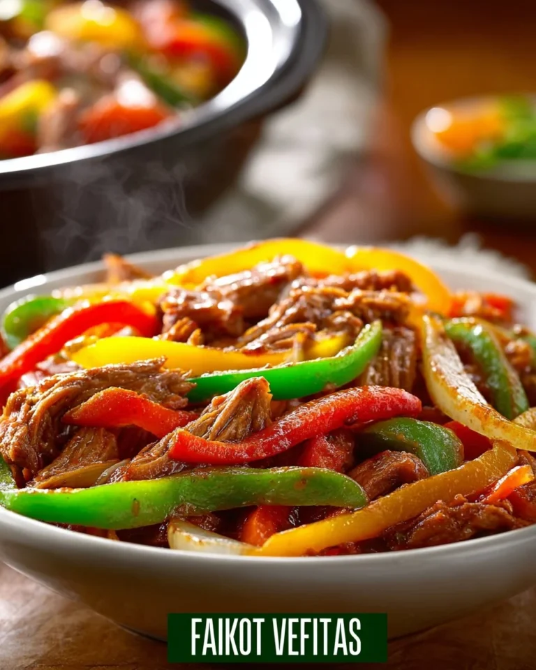 Delicious Crockpot Fajitas with chicken and colorful bell peppers