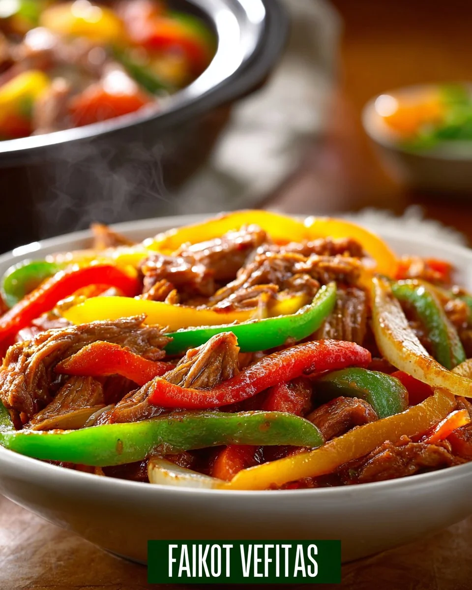 Delicious Crockpot Fajitas with chicken and colorful bell peppers