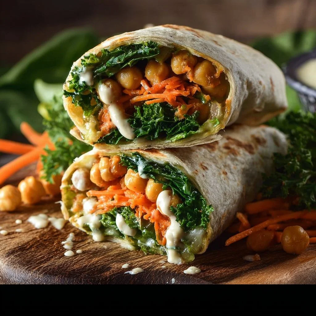 Delicious Crunchy Caesar Kale Wraps filled with fresh ingredients.
