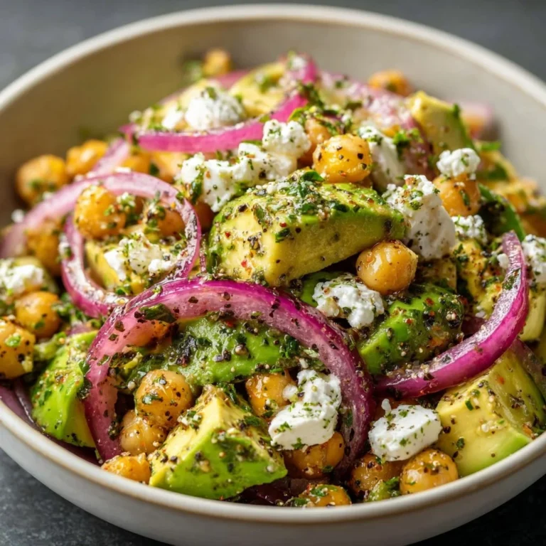 Delicious chickpea feta avocado salad in a bowl