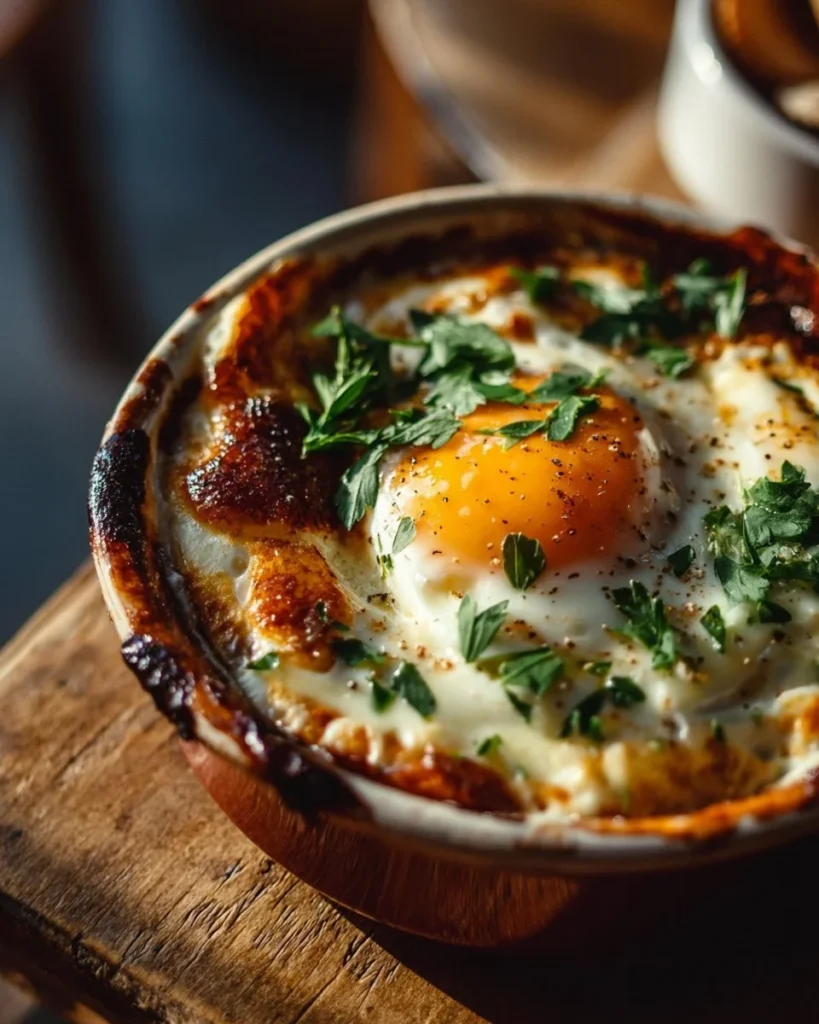 Delicious Eggs Cocotte in a ramekin, perfect for a cozy brunch