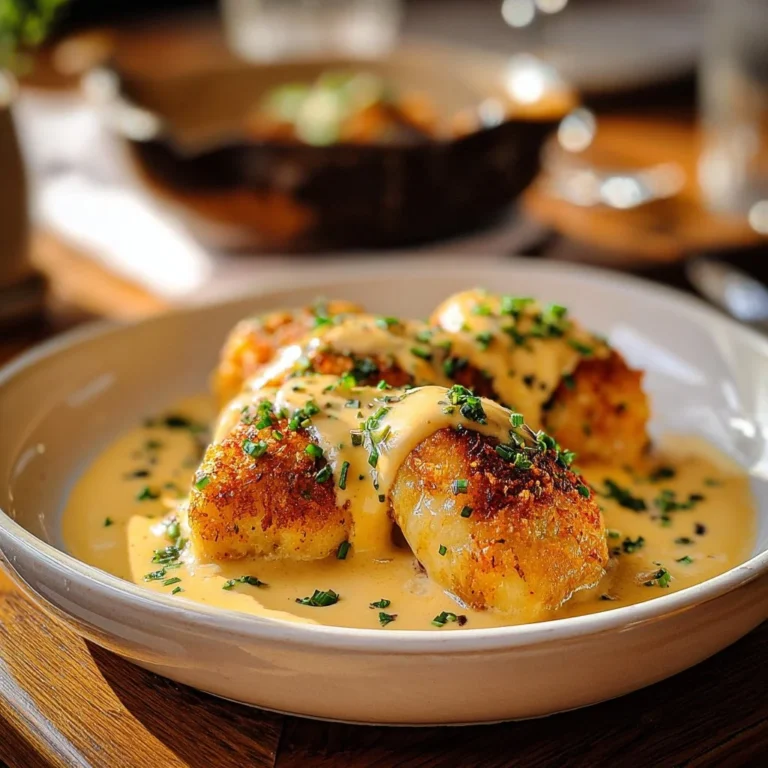 Delicious cheesy chicken pillows served with creamy Parmesan sauce