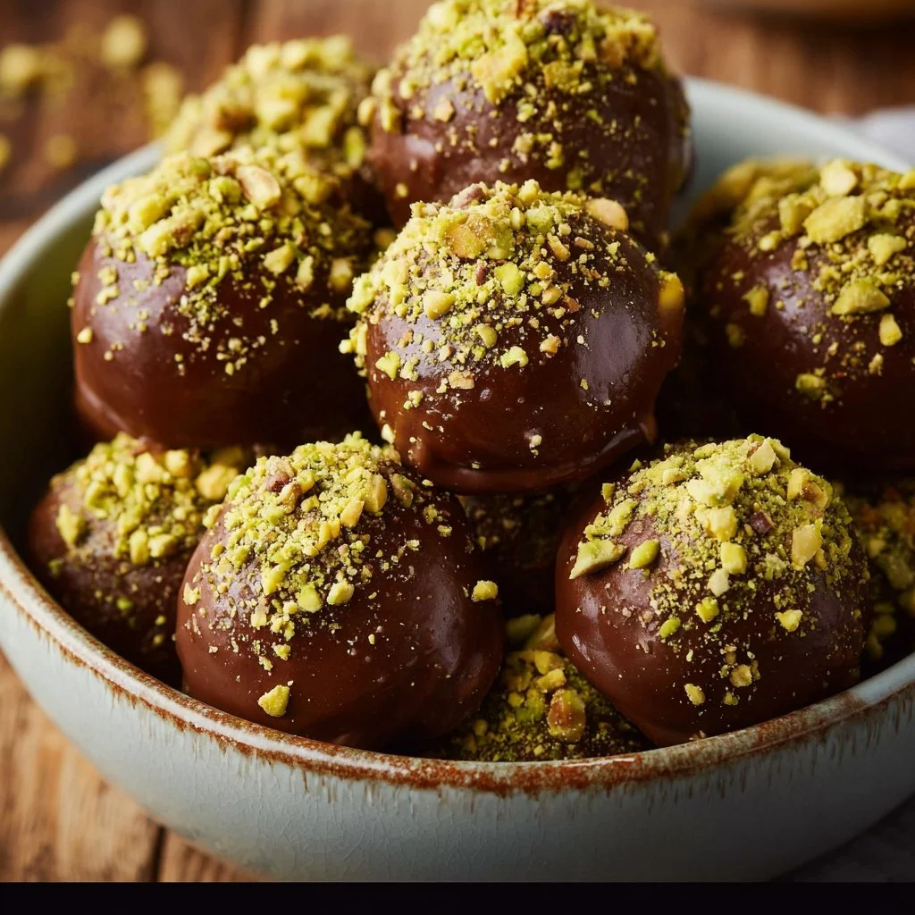 Delicious Dubai chocolate balls crafted with rich cocoa flavors and smooth textures.