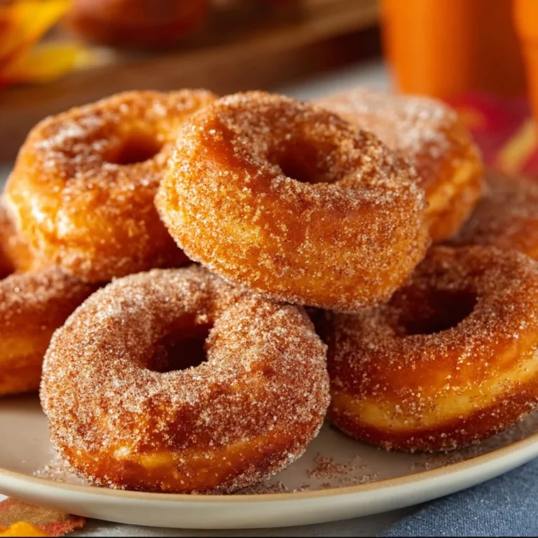 Homemade easy baked pumpkin donuts on a plate with autumn decorations
