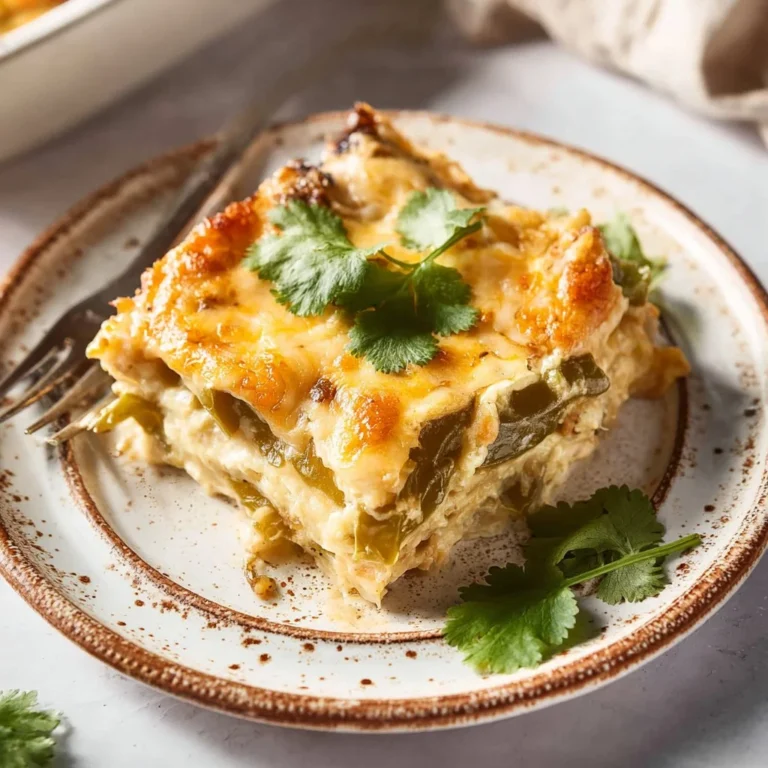 Easy chili relleno casserole with cheese and peppers baked in a dish.