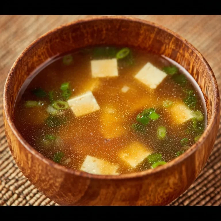 Bowl of easy miso soup with tofu and green onions garnished.
