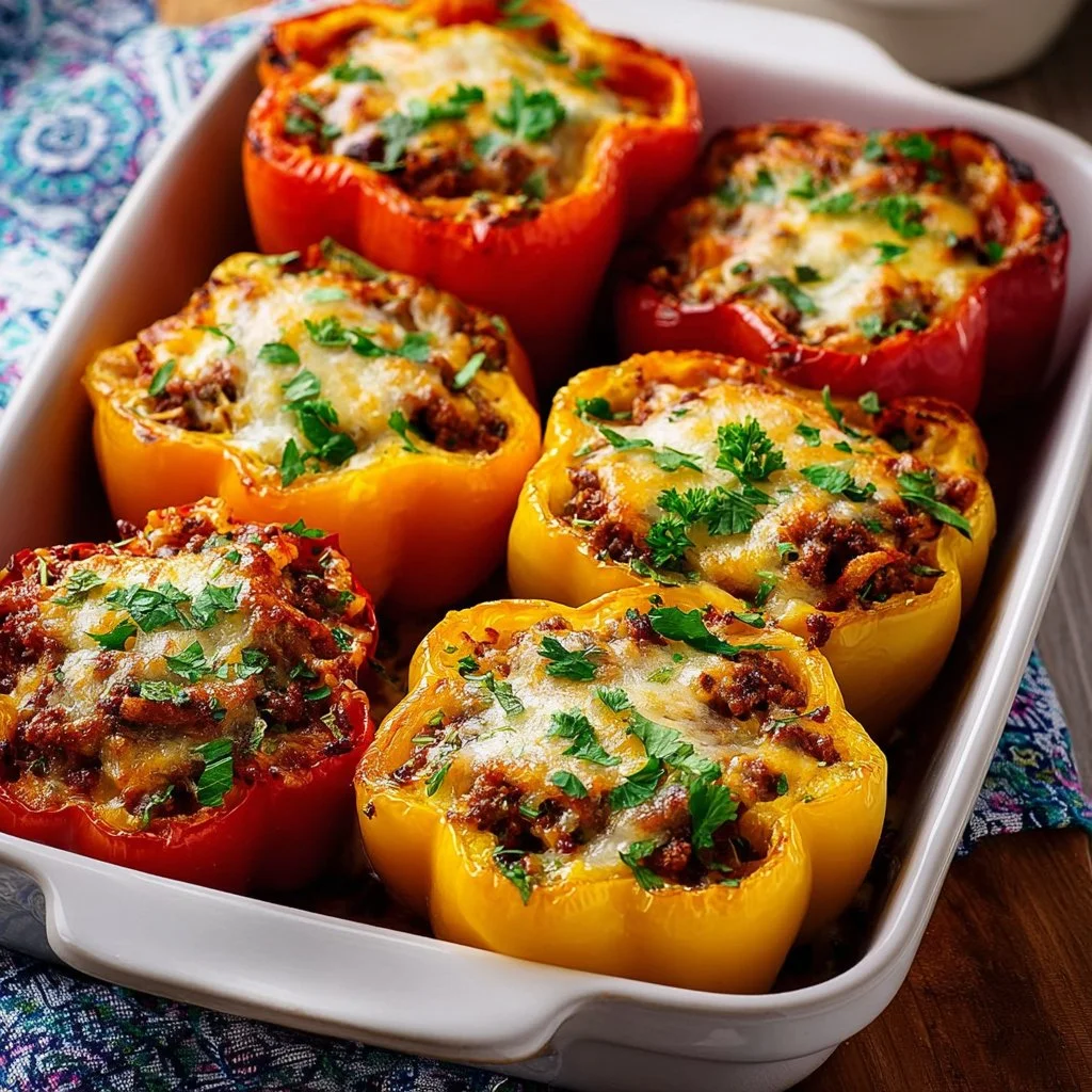 Easy stuffed bell peppers filled with rice and vegetables