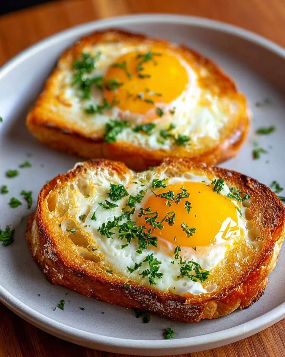 Delicious egg and cheese toasts on a plate, perfect for breakfast.