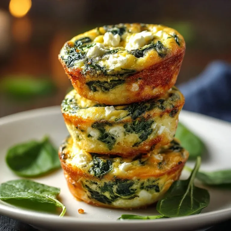 Egg muffins with spinach and feta on a white plate