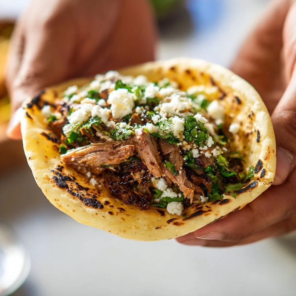Delicious homemade gorditas ready to be served with toppings.