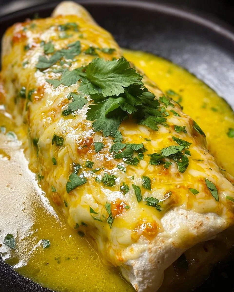 Green Wet Burritos topped with salsa and fresh ingredients