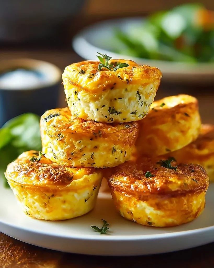 Healthy cottage cheese egg bites with vegetables in a serving dish