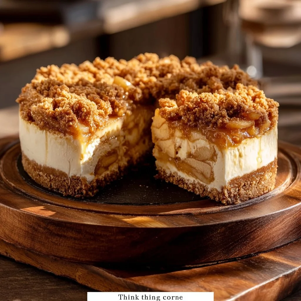 Delicious apple crumble cheesecake with a crispy topping