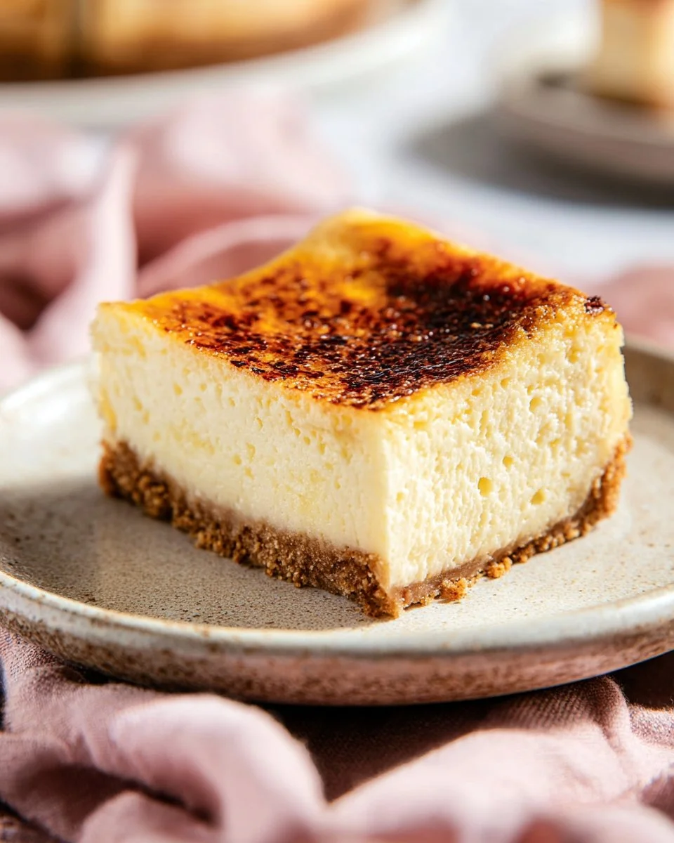 Delicious crème brûlée cheesecake bars topped with caramelized sugar