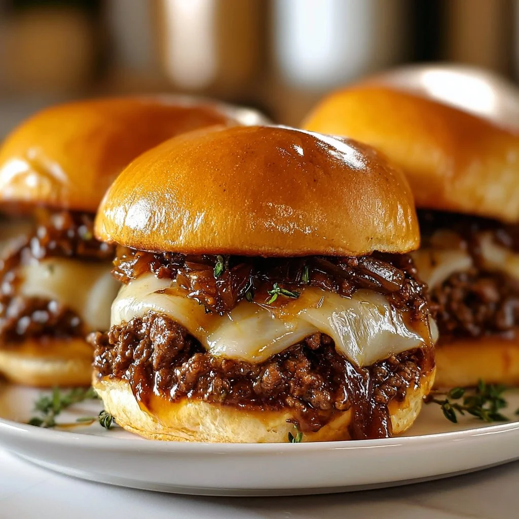 Delicious French Onion Beef Sloppy Joes served with melted cheese