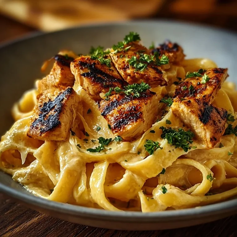 Plate of Cowboy Butter Chicken Linguine, garnished and ready to serve.