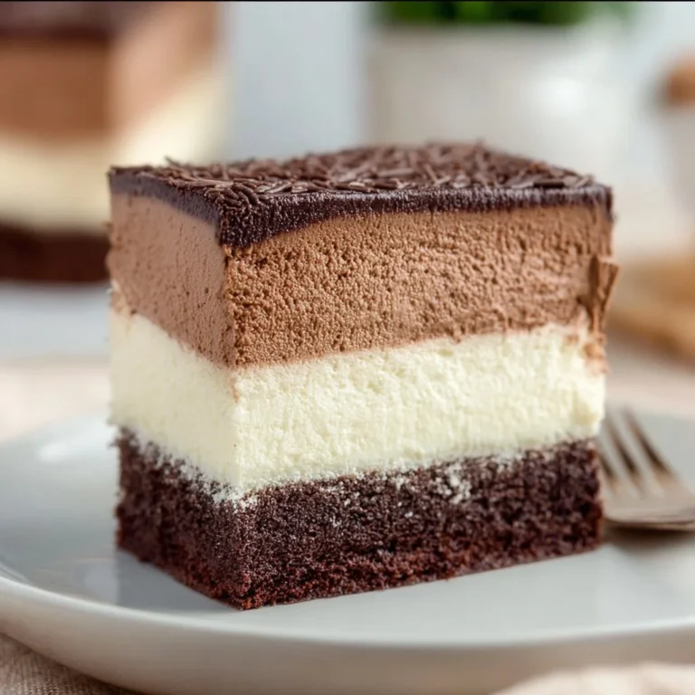 Slice of Italian Love Cake with chocolate and cream layers on a beautiful plate