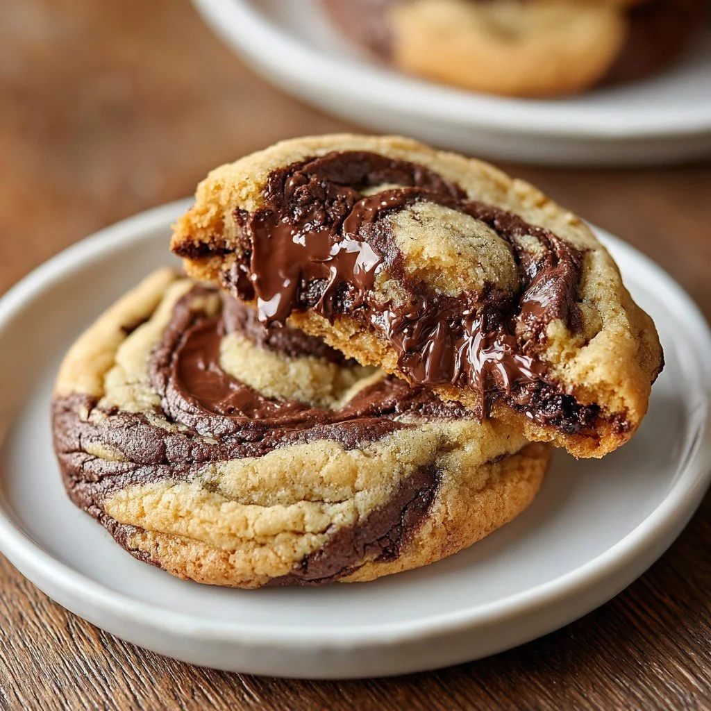 Delicious Peanut Butter Brownie Swirl Cookies stacked on a plate
