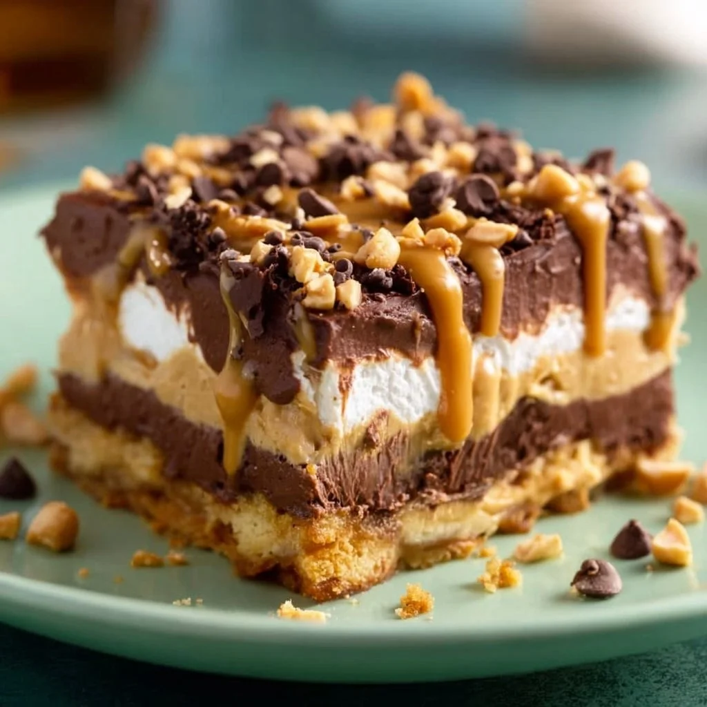 Delicious Peanut Butter Chocolate No-Bake Dessert ready to enjoy.