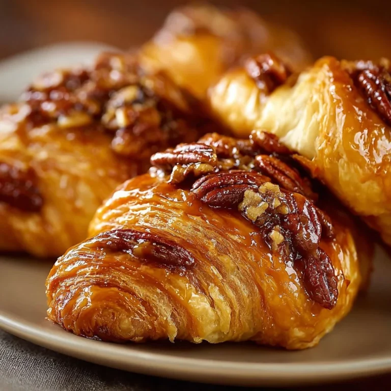 Pecan Pie Crescent Rolls drizzled with caramel and nuts, a delicious dessert treat.