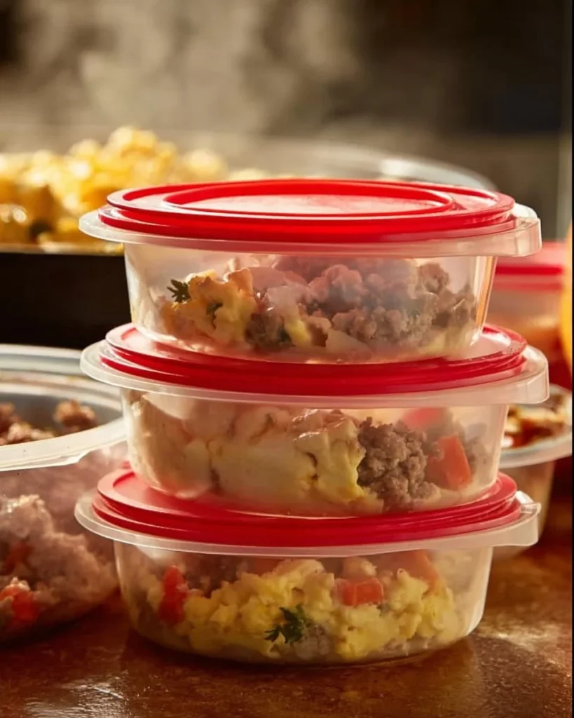 Freezer breakfast meals prepared and stored for quick, convenient breakfasts