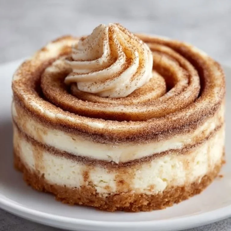 Delicious cinnamon roll cheesecake dessert on a plate.