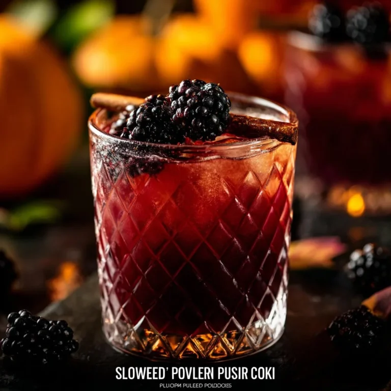 Poisoned Apple Cider Cocktail with garnishes in a spooky glass