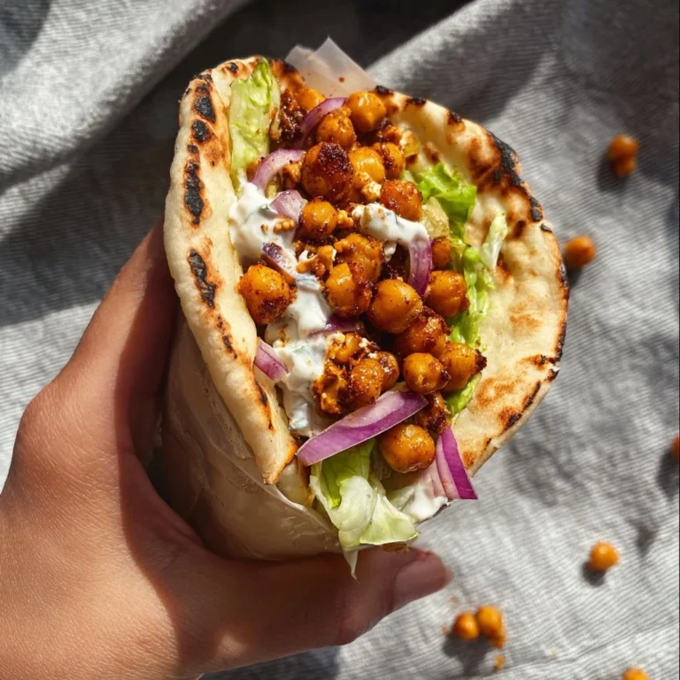 Roasted chickpea gyros served with fresh vegetables and sauce