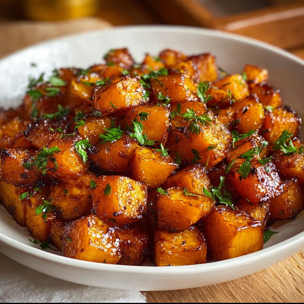 Roasted sweet potatoes drizzled with honey and sprinkled with cinnamon