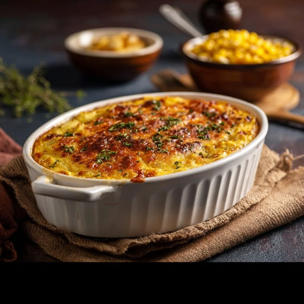 Delicious corn pudding from Ruth's Chris, a savory and creamy side dish.