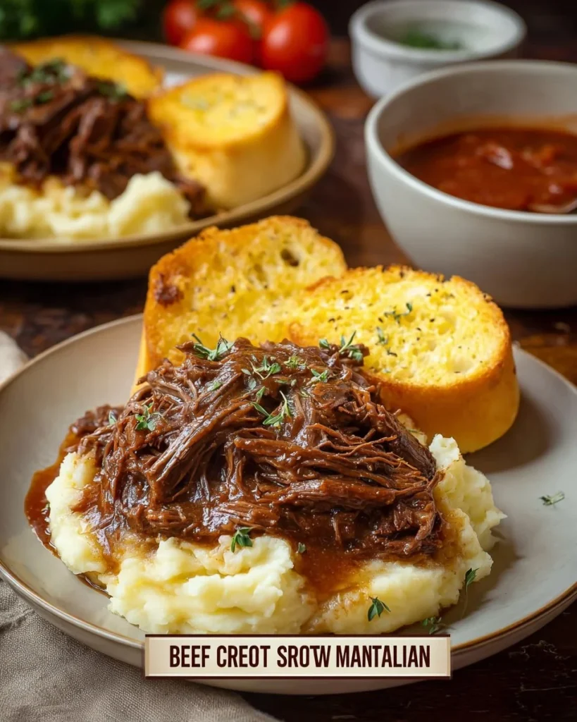 Slow-cooked beef served with rich beef gravy