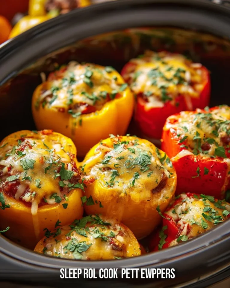 Delicious slow cooker stuffed bell peppers filled with rice and vegetables