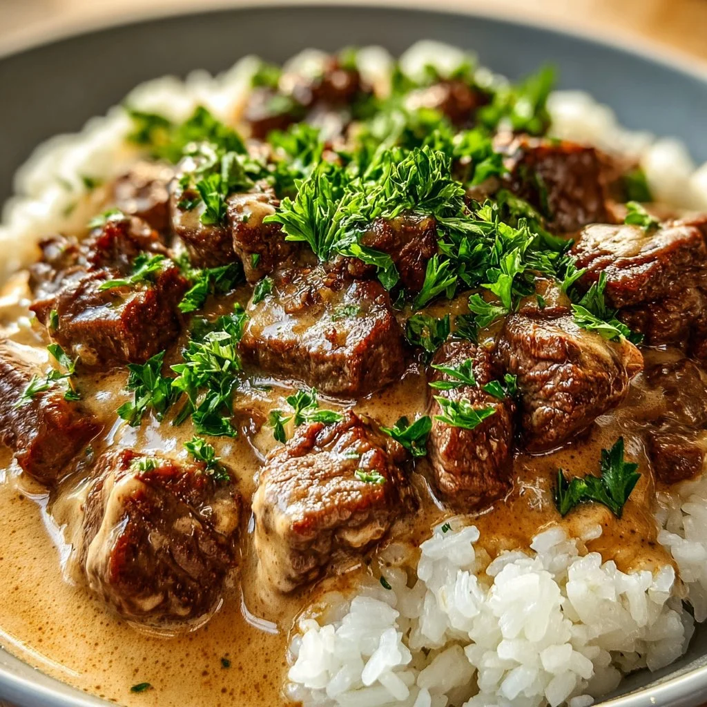 Delicious steak cheese rice dish served with fresh ingredients