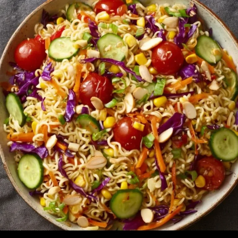 Refreshing Summer Ramen Noodle Salad with vegetables and dressing