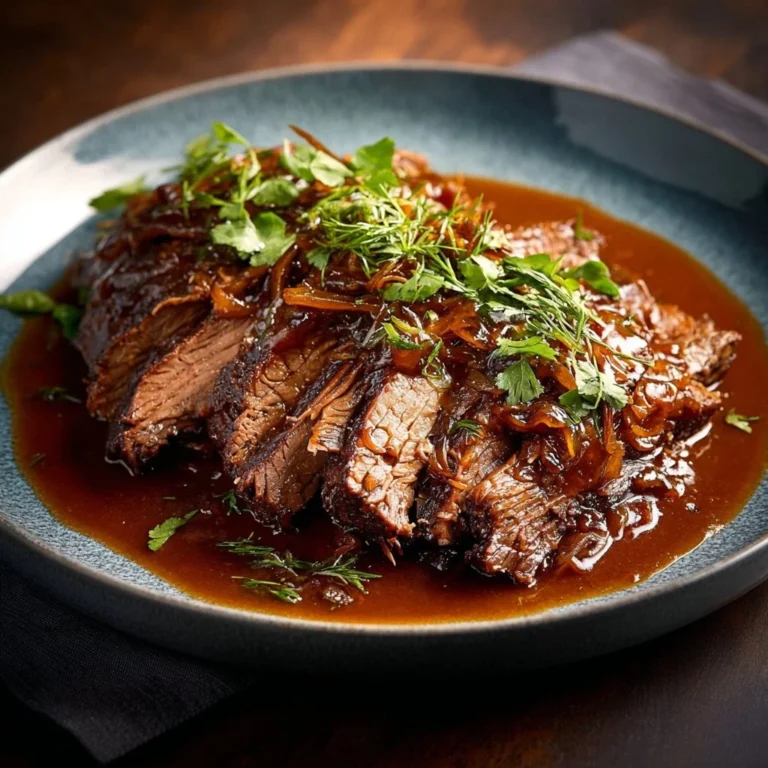 Delicious caramelized pulled beef brisket served with sides