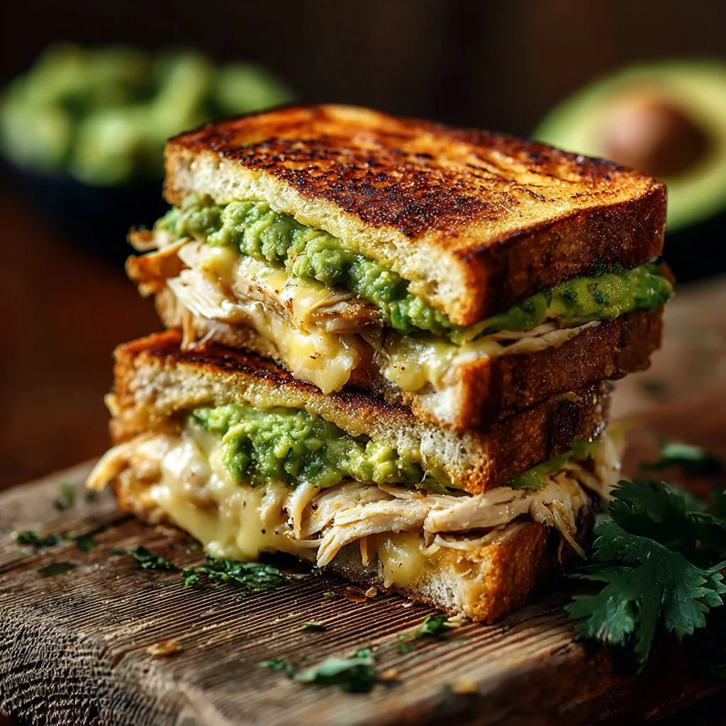Delicious Chicken Avocado Melt sandwich with melted cheese and fresh ingredients