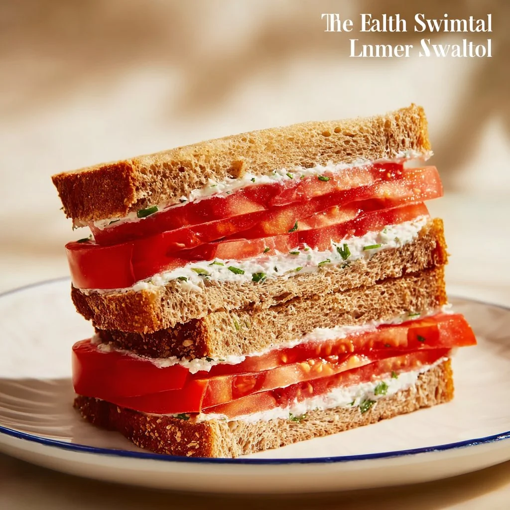 Fresh tomato sandwich on whole grain bread with basil and a side of lettuce