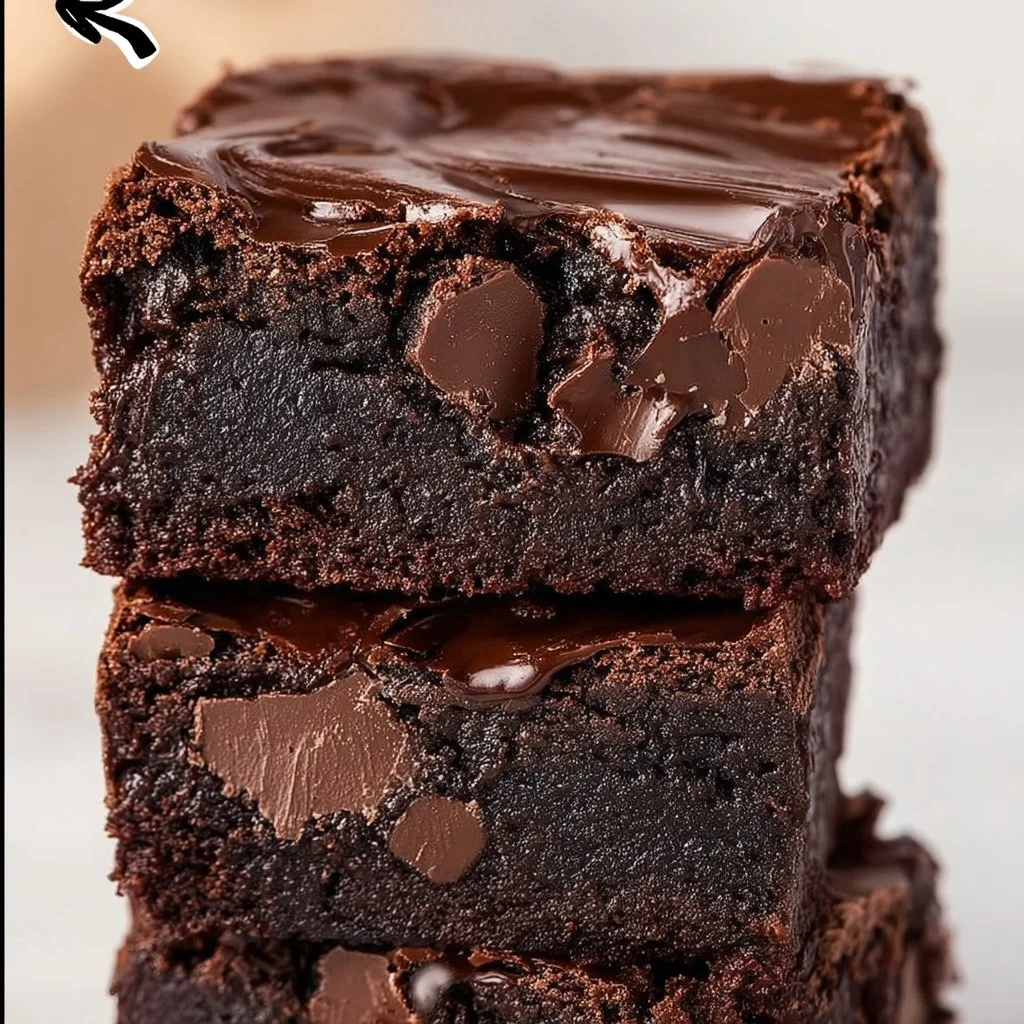 Delicious homemade triple chocolate brownies with rich chocolate layers